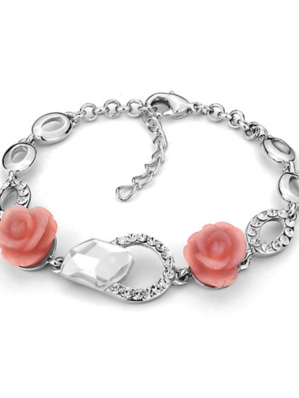 NEW Pugster Pink Floral Rose Feminine Silver Tone Crystal Anklet Bracelet
